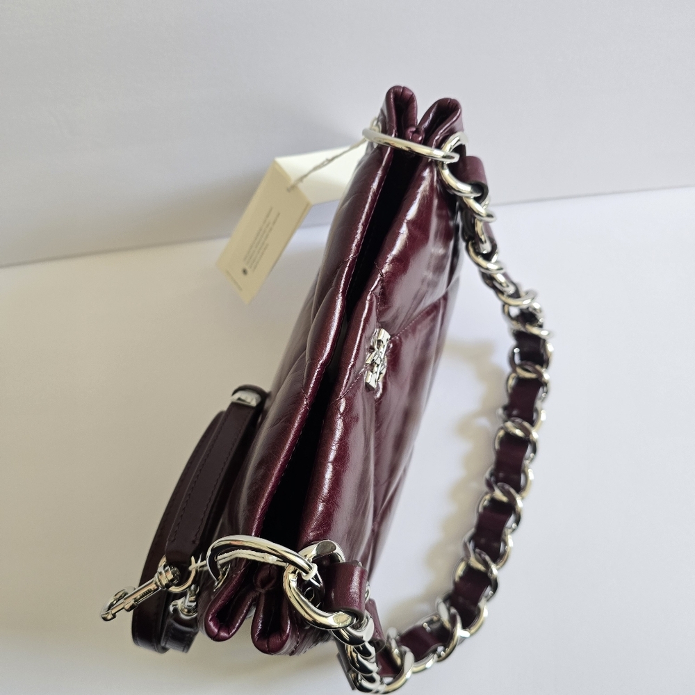 Tory Burch Small Kira Diamond Quilt Distressed Leather Crossbody Bag DarkCarmine - Picture 8 of 8